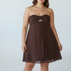 VTG Y2K Rhinestone Pendant Chocolate Brown Sleeveless Cocktail Party Dress